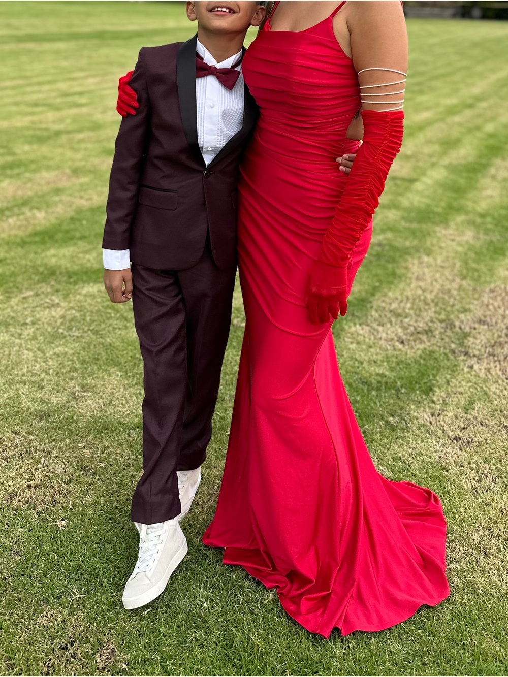B Darlin Red Satin Maxi Gown